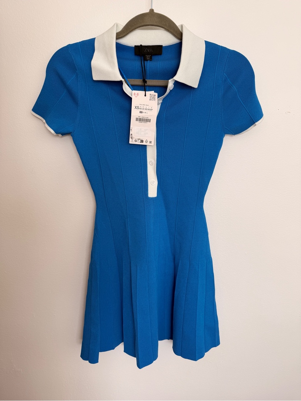 Zara Bright Blue Polo Mini Dress with White Collar